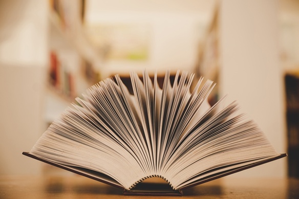 An open book in a library